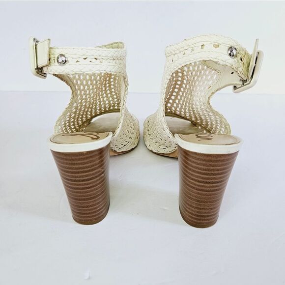 Sam Edelman Evie Basket Weave Open Toe White Sling Back Booties Sandals Heels 6 - Picture 6 of 11
